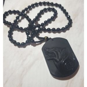 Over the head wolf beaded necklace black